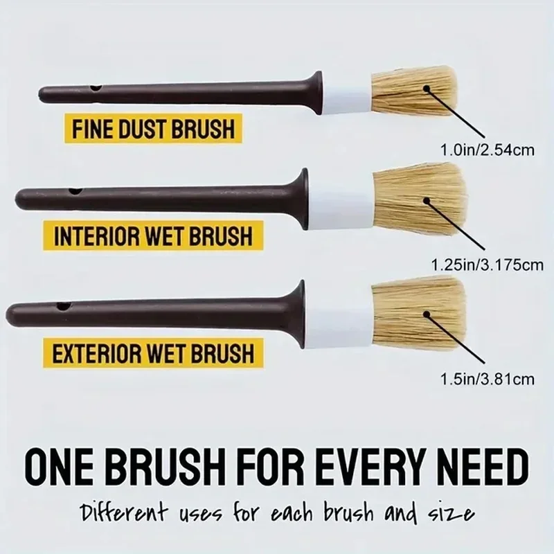 Car Detailing Brush Set Boar Hair Interior - Juego de 3 Cepillos para Detallado
