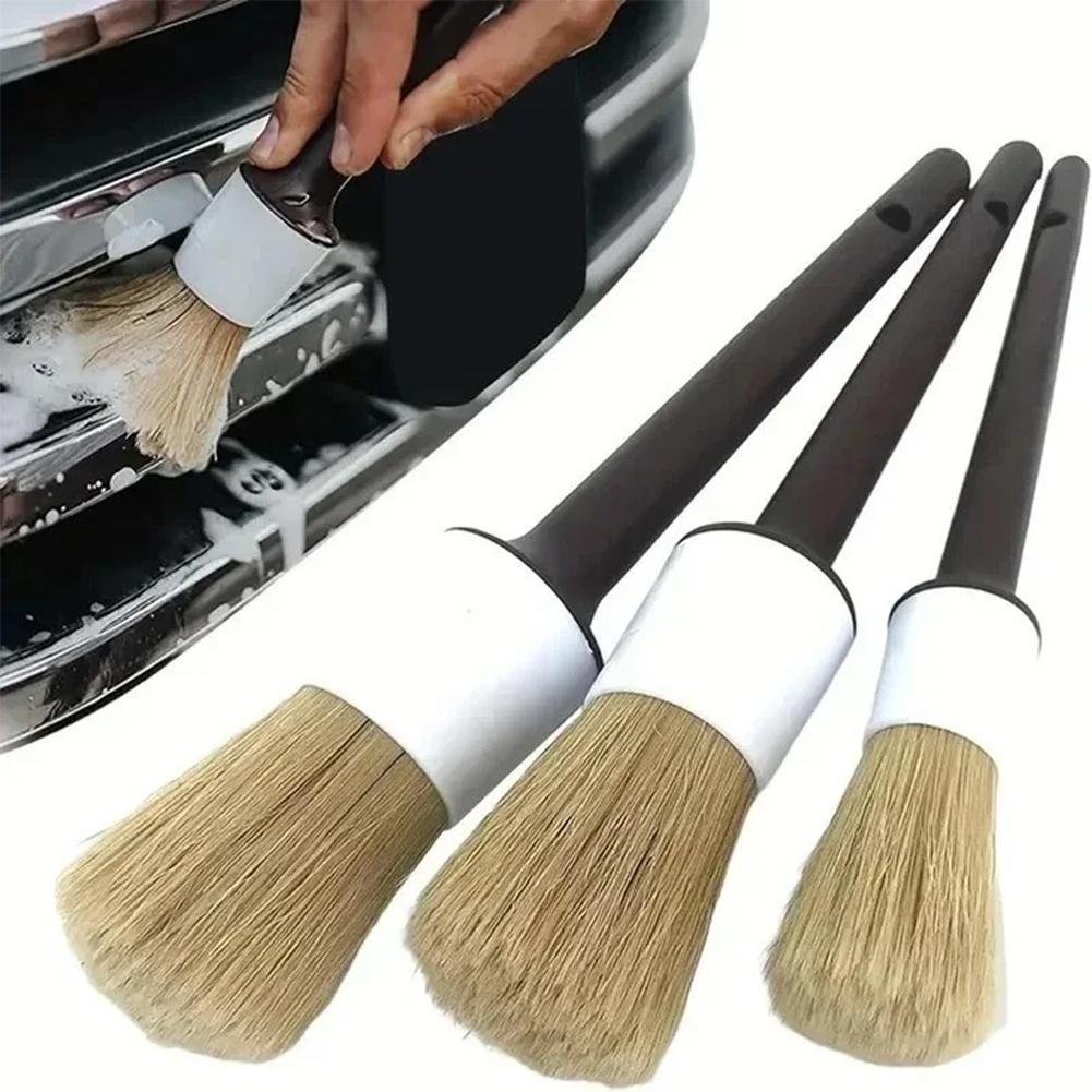 Car Detailing Brush Set Boar Hair Interior - Juego de 3/5 cepillos para el