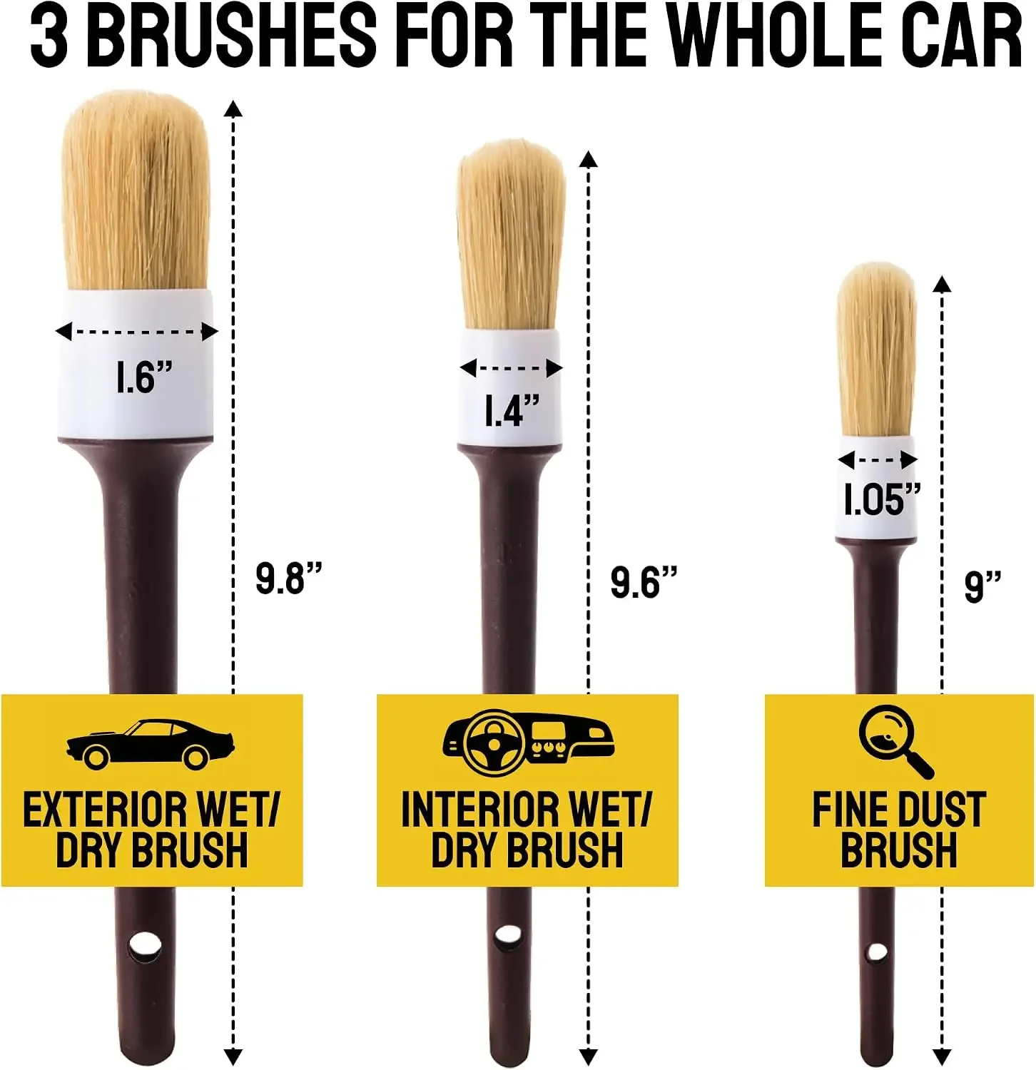 Juego de 3 cepillos para el cu - Car Detailing Brush Set Boar Hair Interior reseña y precio