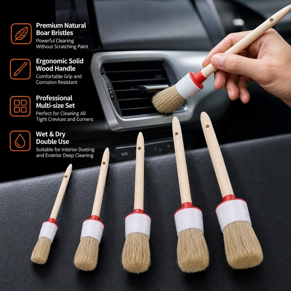 Juego de 5 cepillos para el cu - Car Detailing Brush Set Boar Hair Interior reseña y precio