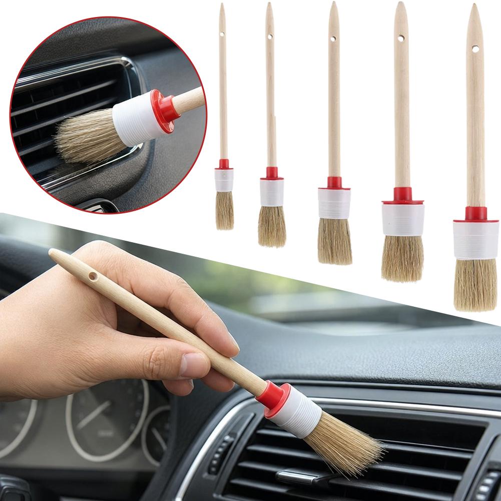 Juego de 5 cepillos para el cu - Car Detailing Brush Set Boar Hair Interior reseña y precio