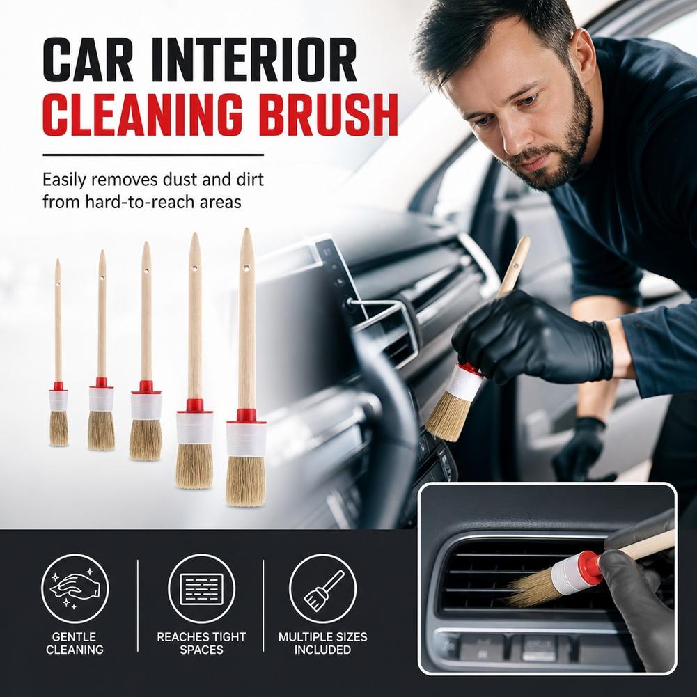 Juego de 5 cepillos para el cu - Car Detailing Brush Set Boar Hair Interior reseña y precio