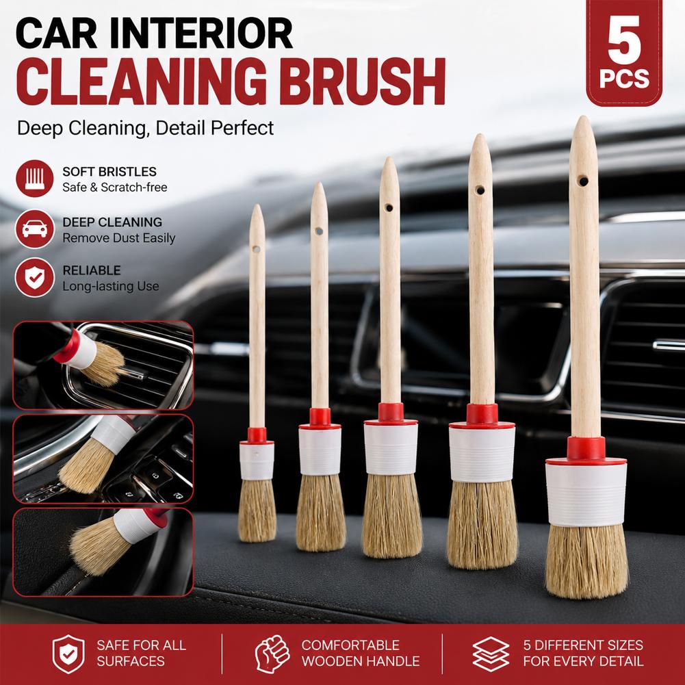 Juego de 5 cepillos para el cu - Car Detailing Brush Set Boar Hair Interior reseña y precio
